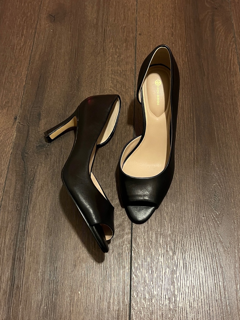 Giani Bernini Black Peep-Toe Mid-Heel Pumps
